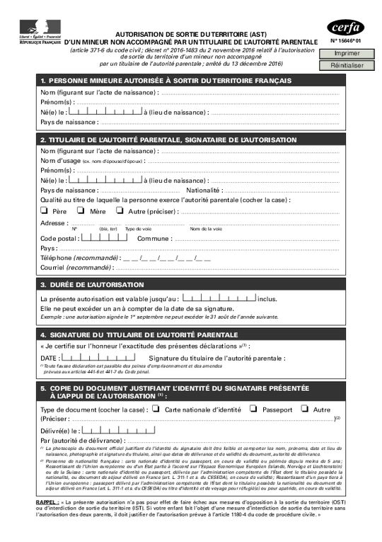 Autorisation de sortie de territoire