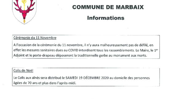 Info 11 novembre et colis des aînés 2020