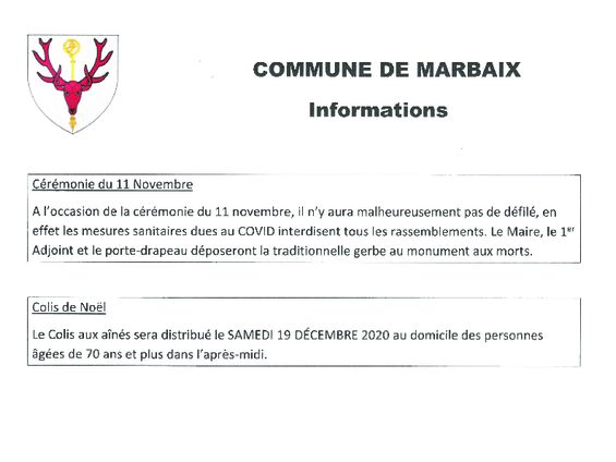 Info 11 novembre et colis des aînés 2020